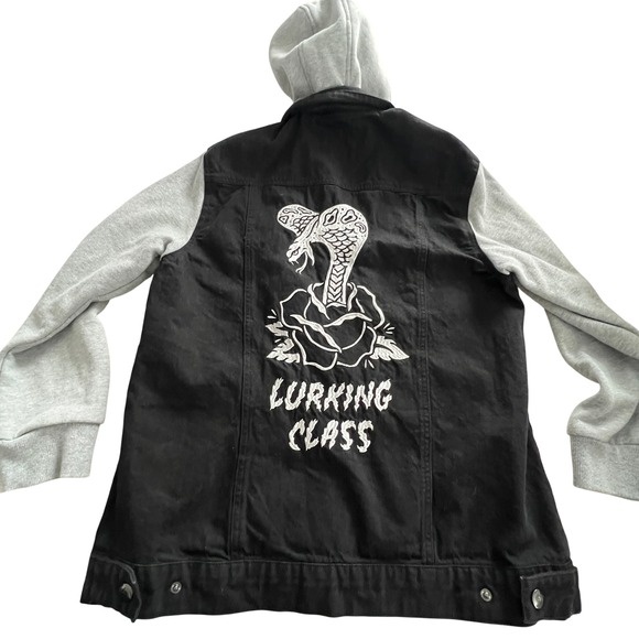 LURKING CLASS By Sketchy Tank Black Denim Panther Cobra Rose Hoodie Jacket M - Picture 5 of 14